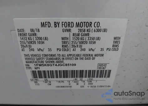 2018 Ford Explorer Sport from USA, damaged, VIN 1FM5K8GT4JGC85109